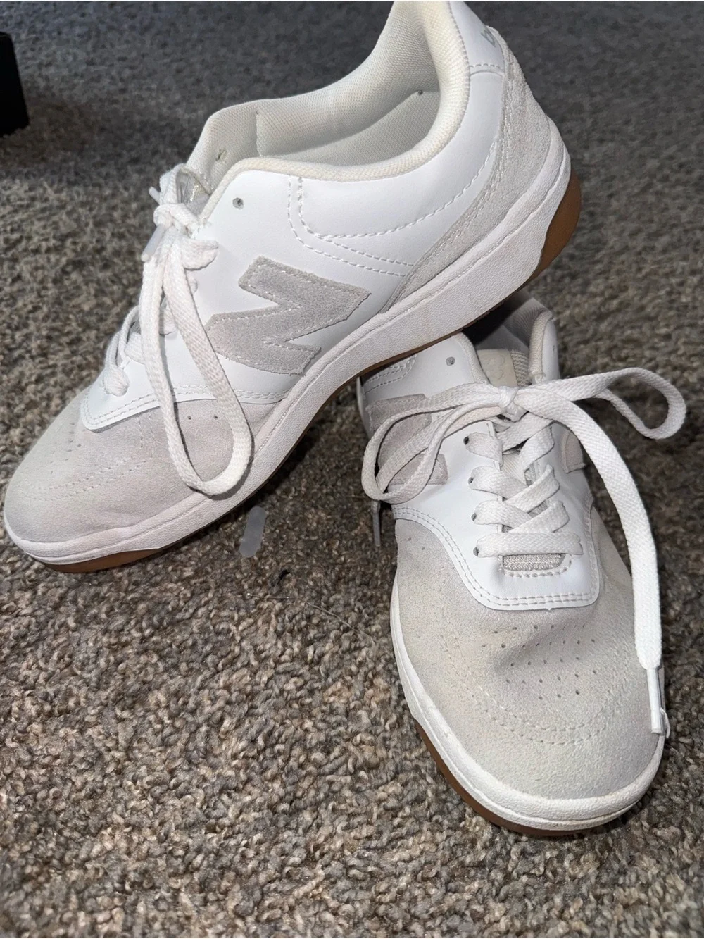 New Balance Women's White Suede & Leather Sneakers with Gum Sole